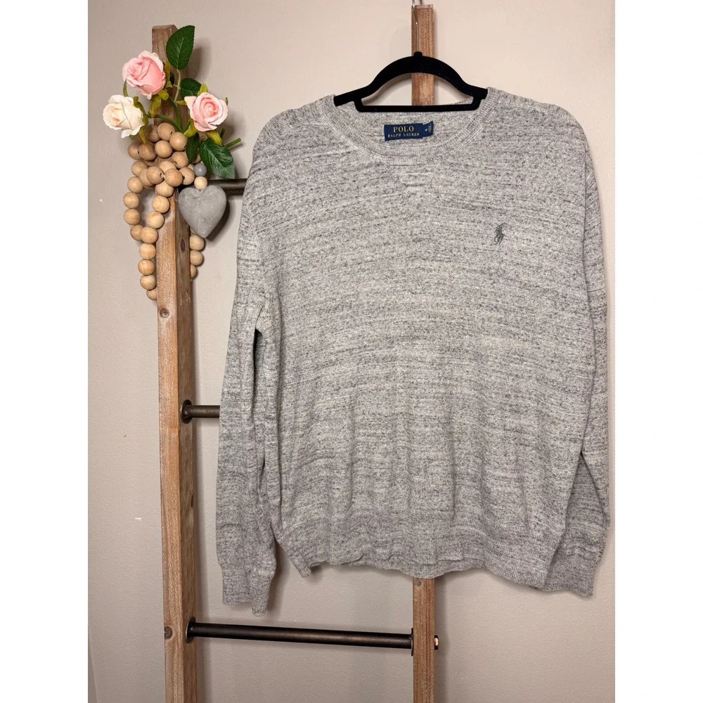 Polo Ralph Lauren Mens Grey Heather Cotton Crewneck Pony Logo Sweater Medium